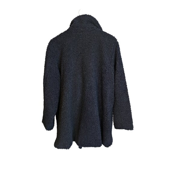 Roaman’s Plus Size Navy Sherpa Fleece Double-Breasted Coat | 1X - Picture 3 of 14
